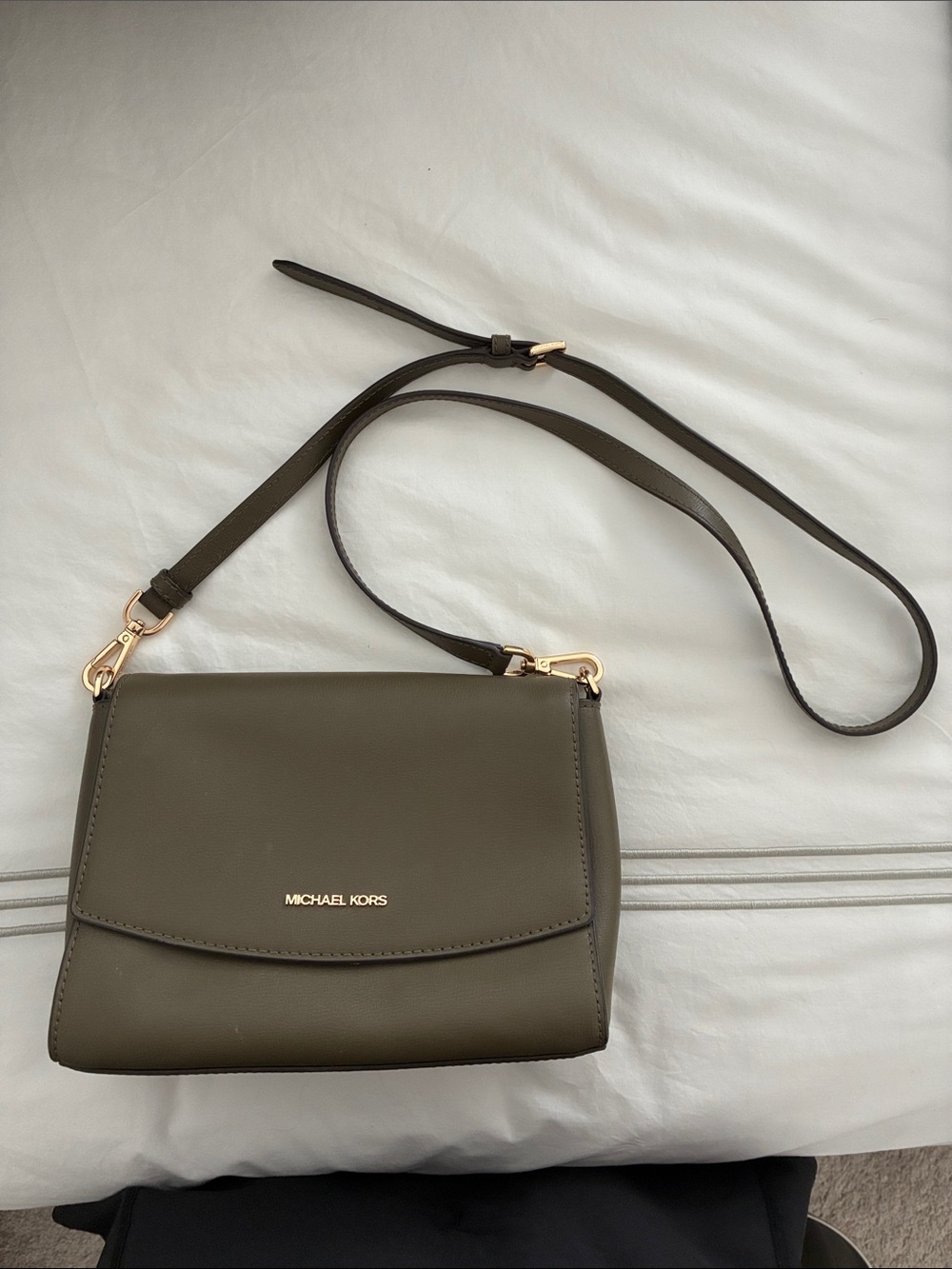 Michael Kors Olive Green Leather Crossbody with Gold Hardware